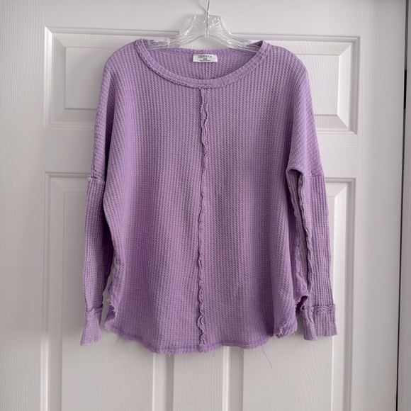 NWOT Zenana Mineral Wash Lavender Purple Waffle Knit Oversized Long Sleeve Top - Picture 2 of 6